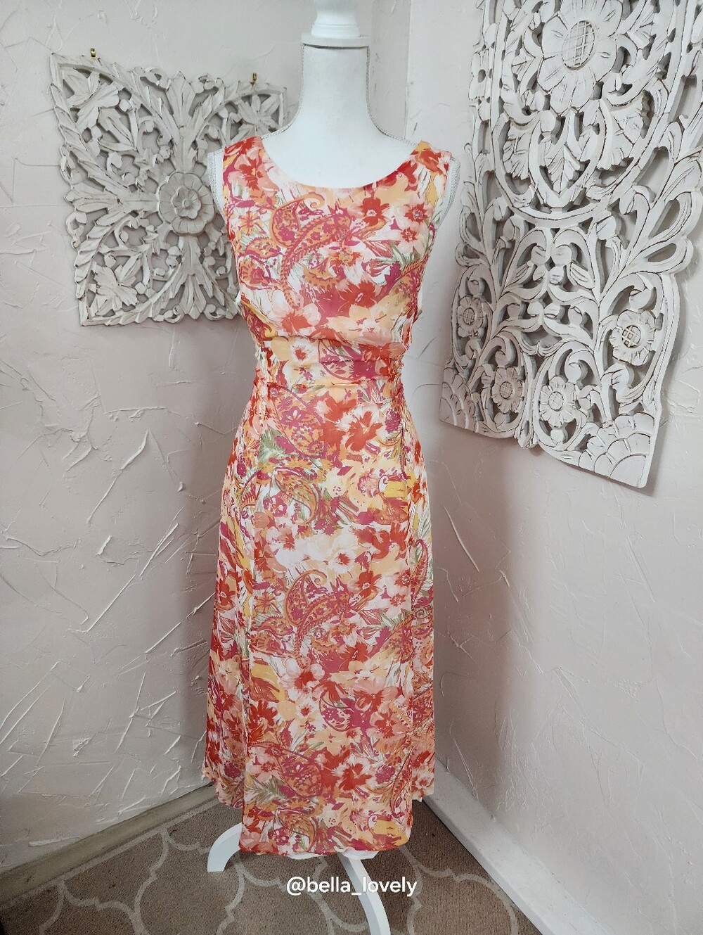 NWT Evan Picone Coral Pink Floral Maxi Dress